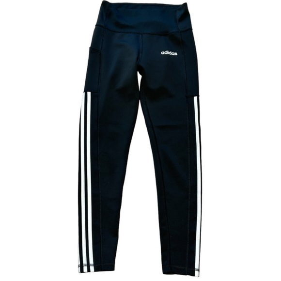 ADIDAS WOMANS CLIMALITE HIGH WAIST BLACK + WHITE 3 STRIPE LEGGINGS, SIZE S - Picture 1 of 5